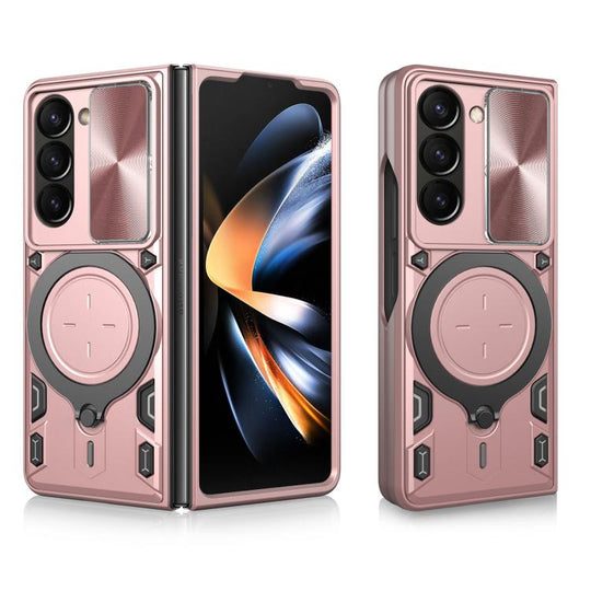 For Samsung Galaxy Z Fold7 CD Texture Sliding Camshield Magnetic Holder Phone Case(Pink)