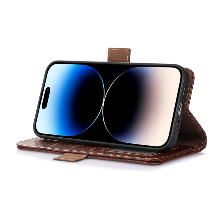 For Motorola Moto G14 4G Ostrich Pattern Genuine Leather RFID Phone Case(Coffee) - Motorola Cases by buy2fix | Online Shopping UK | buy2fix