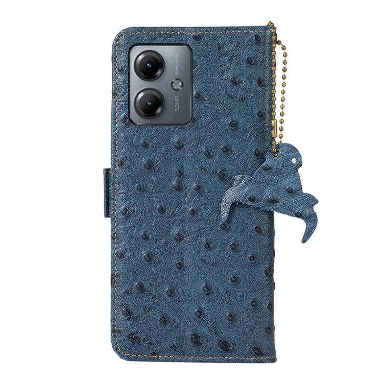 For Motorola Moto G14 4G Ostrich Pattern Genuine Leather RFID Phone Case(Blue) - Motorola Cases by buy2fix | Online Shopping UK | buy2fix