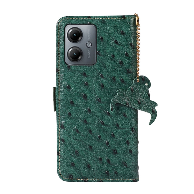 For Motorola Moto G14 4G Ostrich Pattern Genuine Leather RFID Phone Case(Green) - Motorola Cases by buy2fix | Online Shopping UK | buy2fix