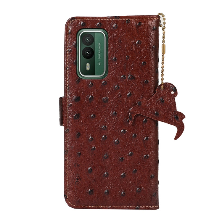 For Nokia XR21 Ostrich Pattern Genuine Leather RFID Phone Case(Coffee) - Nokia Cases by buy2fix | Online Shopping UK | buy2fix