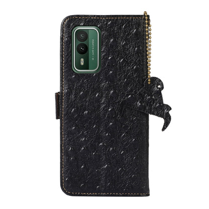 For Nokia XR21 Ostrich Pattern Genuine Leather RFID Phone Case(Black) - Nokia Cases by buy2fix | Online Shopping UK | buy2fix