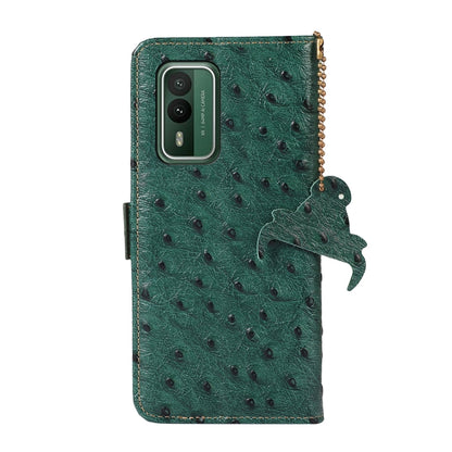For Nokia XR21 Ostrich Pattern Genuine Leather RFID Phone Case(Green) - Nokia Cases by buy2fix | Online Shopping UK | buy2fix
