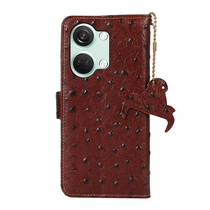 For OnePlus Nord 3 / Ace 2V Ostrich Pattern Genuine Leather RFID Phone Case(Coffee) - OnePlus Cases by buy2fix | Online Shopping UK | buy2fix