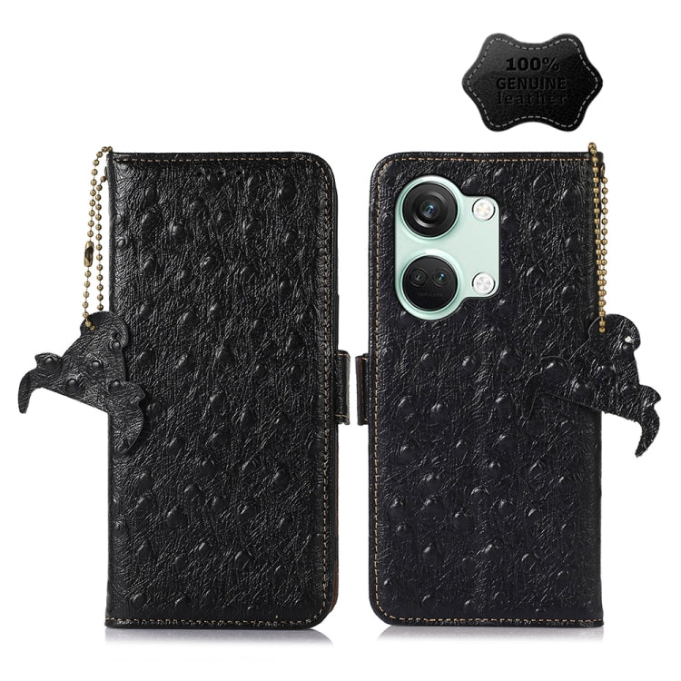 For OnePlus Nord 3 / Ace 2V Ostrich Pattern Genuine Leather RFID Phone Case(Black) - OnePlus Cases by buy2fix | Online Shopping UK | buy2fix