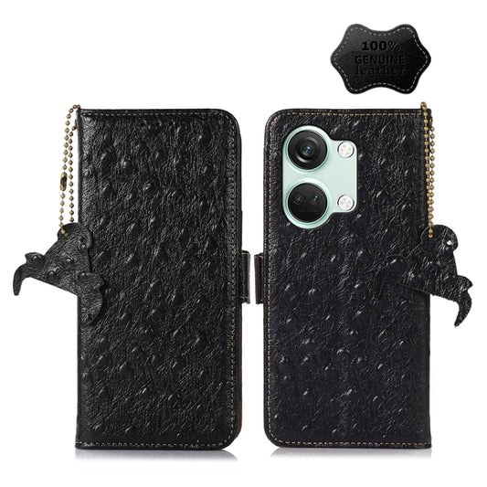 For OnePlus Nord 3 / Ace 2V Ostrich Pattern Genuine Leather RFID Phone Case(Black) - OnePlus Cases by buy2fix | Online Shopping UK | buy2fix
