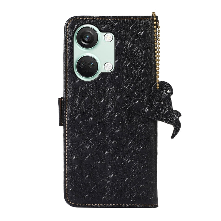 For OnePlus Nord 3 / Ace 2V Ostrich Pattern Genuine Leather RFID Phone Case(Black) - OnePlus Cases by buy2fix | Online Shopping UK | buy2fix