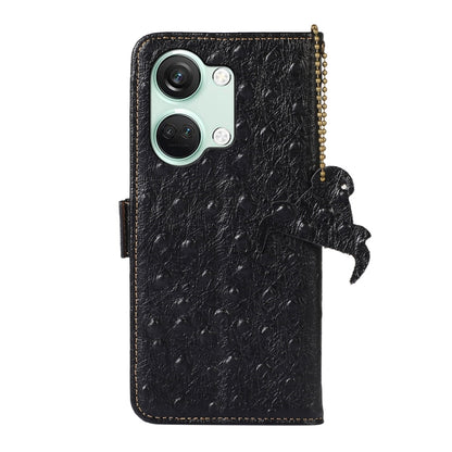 For OnePlus Nord 3 / Ace 2V Ostrich Pattern Genuine Leather RFID Phone Case(Black) - OnePlus Cases by buy2fix | Online Shopping UK | buy2fix