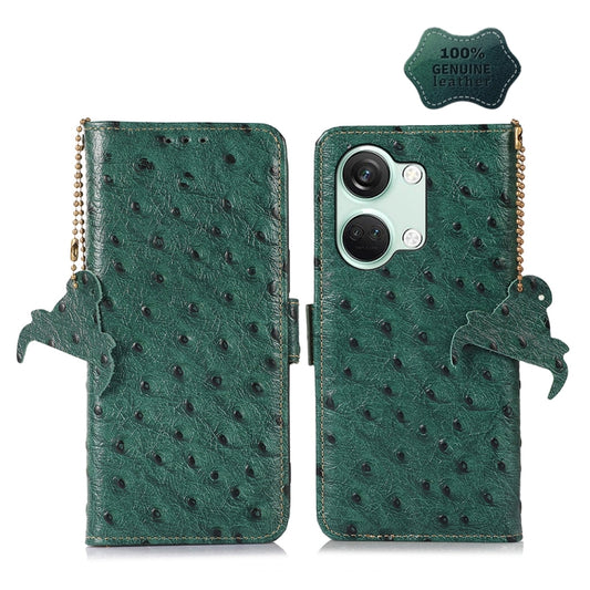 For OnePlus Nord 3 / Ace 2V Ostrich Pattern Genuine Leather RFID Phone Case(Green) - OnePlus Cases by buy2fix | Online Shopping UK | buy2fix