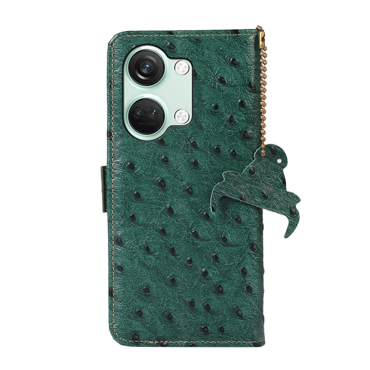 For OnePlus Nord 3 / Ace 2V Ostrich Pattern Genuine Leather RFID Phone Case(Green) - OnePlus Cases by buy2fix | Online Shopping UK | buy2fix