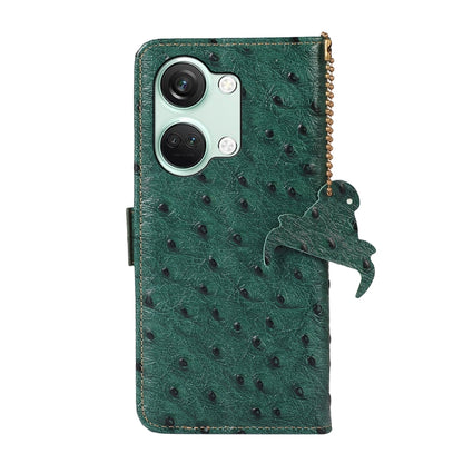 For OnePlus Nord 3 / Ace 2V Ostrich Pattern Genuine Leather RFID Phone Case(Green) - OnePlus Cases by buy2fix | Online Shopping UK | buy2fix