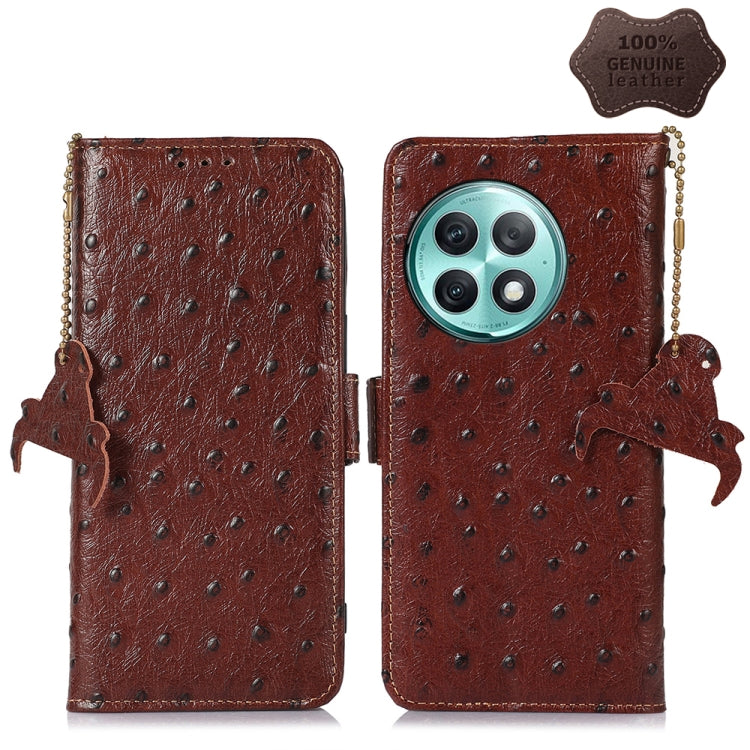 For OnePlus Ace 2 Pro Ostrich Pattern Genuine Leather RFID Phone Case(Coffee) - OnePlus Cases by buy2fix | Online Shopping UK | buy2fix