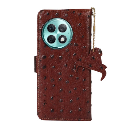For OnePlus Ace 2 Pro Ostrich Pattern Genuine Leather RFID Phone Case(Coffee) - OnePlus Cases by buy2fix | Online Shopping UK | buy2fix