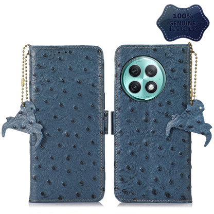 For OnePlus Ace 2 Pro Ostrich Pattern Genuine Leather RFID Phone Case(Blue) - OnePlus Cases by buy2fix | Online Shopping UK | buy2fix