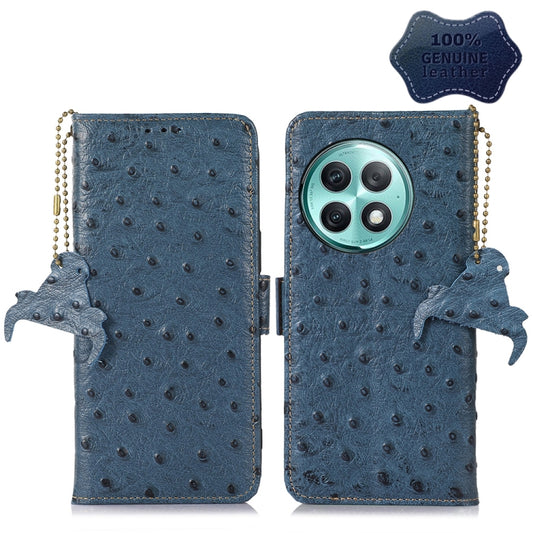 For OnePlus Ace 2 Pro Ostrich Pattern Genuine Leather RFID Phone Case(Blue) - OnePlus Cases by buy2fix | Online Shopping UK | buy2fix