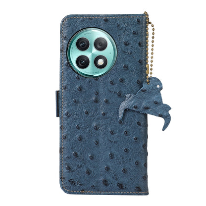 For OnePlus Ace 2 Pro Ostrich Pattern Genuine Leather RFID Phone Case(Blue) - OnePlus Cases by buy2fix | Online Shopping UK | buy2fix