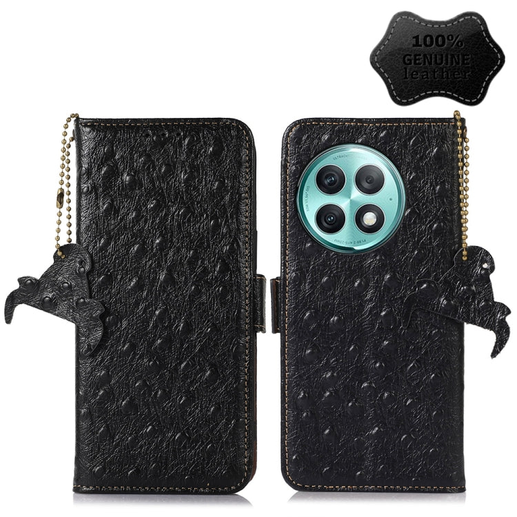 For OnePlus Ace 2 Pro Ostrich Pattern Genuine Leather RFID Phone Case(Black) - OnePlus Cases by buy2fix | Online Shopping UK | buy2fix