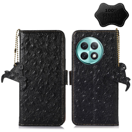 For OnePlus Ace 2 Pro Ostrich Pattern Genuine Leather RFID Phone Case(Black) - OnePlus Cases by buy2fix | Online Shopping UK | buy2fix