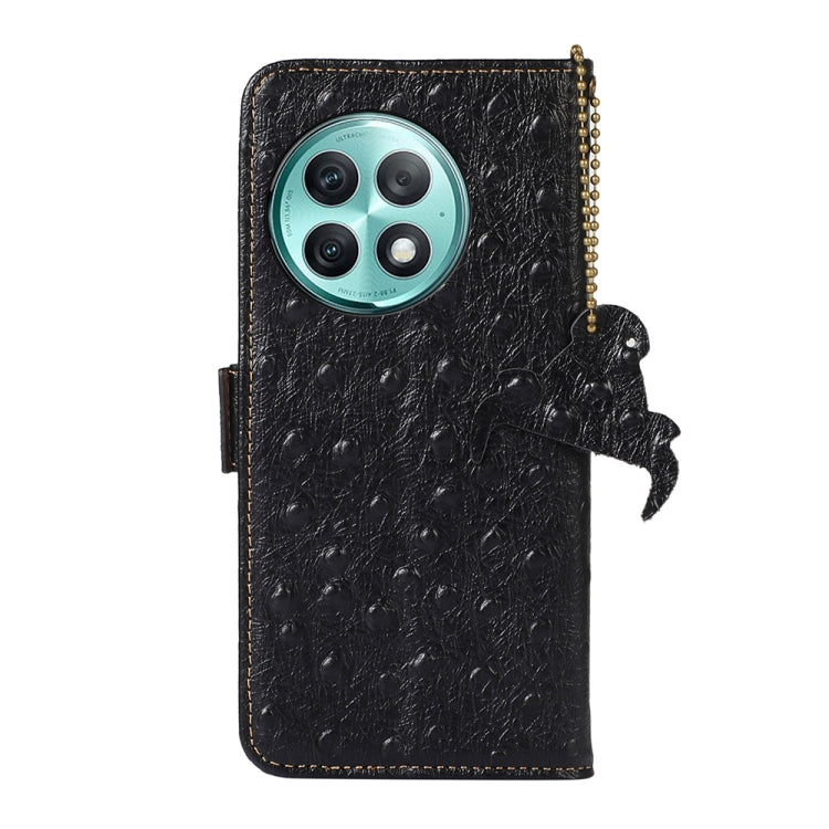 For OnePlus Ace 2 Pro Ostrich Pattern Genuine Leather RFID Phone Case(Black) - OnePlus Cases by buy2fix | Online Shopping UK | buy2fix
