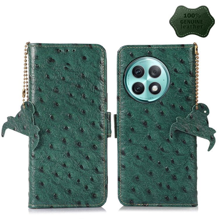 For OnePlus Ace 2 Pro Ostrich Pattern Genuine Leather RFID Phone Case(Green) - OnePlus Cases by buy2fix | Online Shopping UK | buy2fix