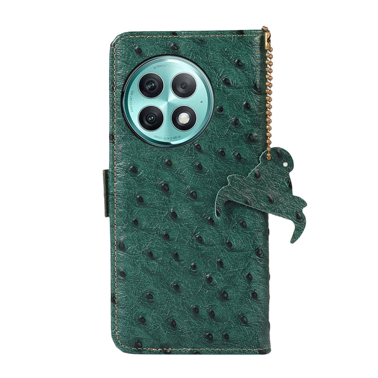 For OnePlus Ace 2 Pro Ostrich Pattern Genuine Leather RFID Phone Case(Green) - OnePlus Cases by buy2fix | Online Shopping UK | buy2fix