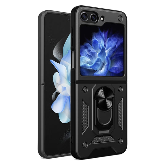For Samsung Galaxy Z Flip6 Armor Magnetic Bracket TPU+PC Phone Case(Black)