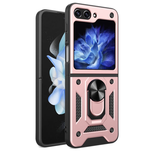 For Samsung Galaxy Z Flip6 Armor Magnetic Bracket TPU+PC Phone Case(Rose Gold)
