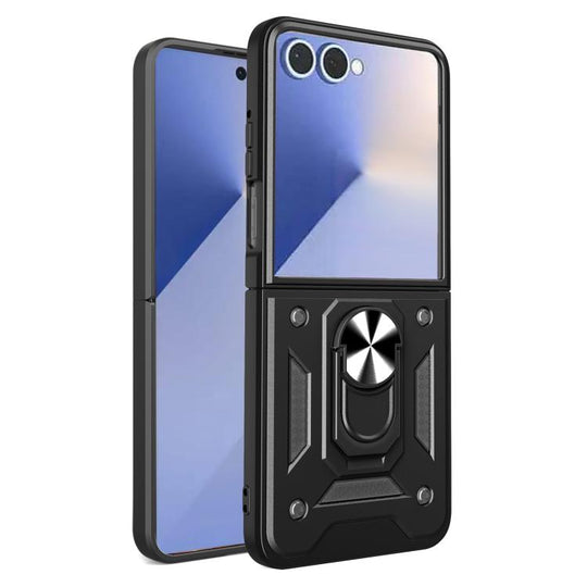 For Samsung Galaxy Z Flip8 5G Armor Magnetic Bracket TPU+PC Phone Case(Black)