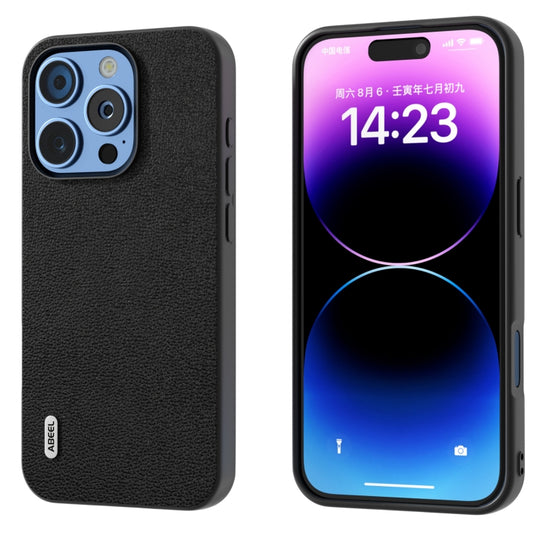 For iPhone 16 Pro ABEEL Genuine Leather Luolai Series Phone Case(Black)