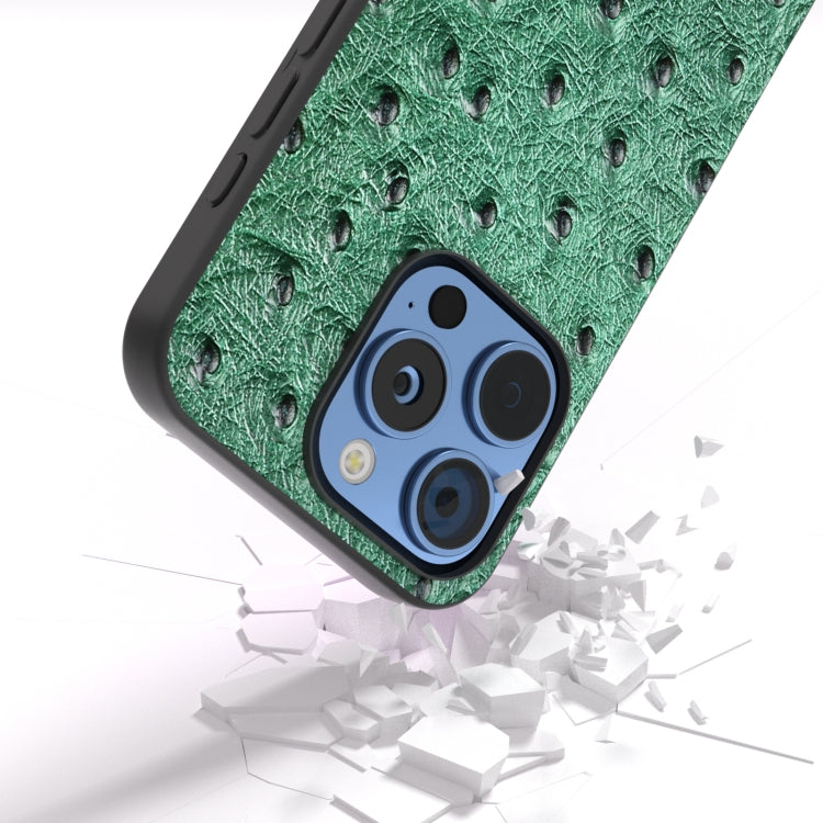 For iPhone 16 Pro Max ABEEL Genuine Leather Ostrich Texture Phone Case(Green) - iPhone 16 Pro Max Cases by buy2fix | Online Shopping UK | buy2fix