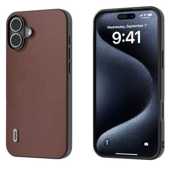 For iPhone 16 ABEEL Genuine Leather Xiaoya Series Phone Case(Coffee)