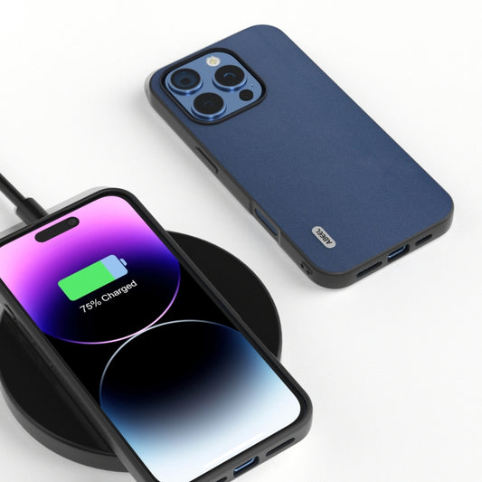 For iPhone 16 Pro Max ABEEL Genuine Leather Xiaoya Series Phone Case(Blue) by buy2fix