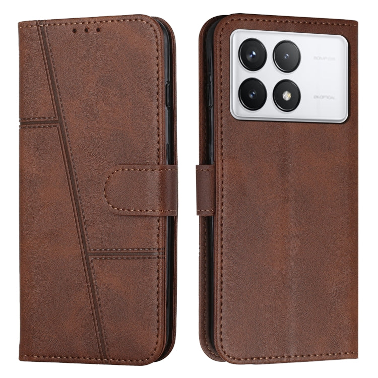 For Xiaomi Redmi K70 / K70 Pro Stitching Calf Texture Buckle Leather Phone Case(Brown) - K70 Pro Cases by buy2fix | Online Shopping UK | buy2fix