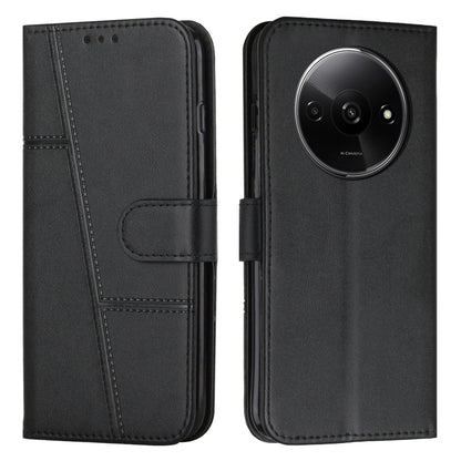 For Xiaomi Redmi A3 Stitching Calf Texture Buckle Leather Phone Case(Black) - Xiaomi Cases by buy2fix | Online Shopping UK | buy2fix