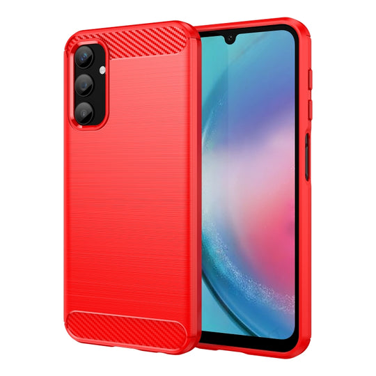 For Samsung Galaxy A25 5G Brushed Texture Carbon Fiber TPU Phone Case(Red)