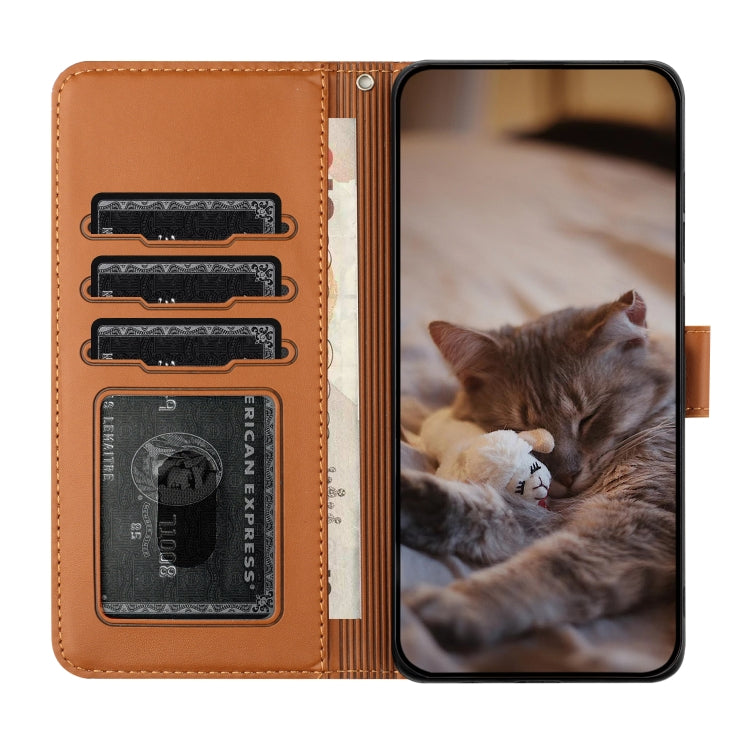 For iPhone 16 Plus Cat Embossing Pattern Leather Phone Case with Lanyard(Brown) - iPhone 16 Plus Cases by buy2fix | Online Shopping UK | buy2fix