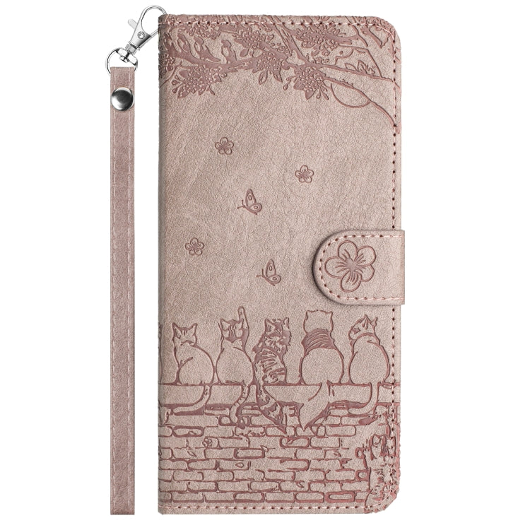 For iPhone 16 Cat Embossing Pattern Leather Phone Case with Lanyard(Grey) - iPhone 16 Cases by buy2fix | Online Shopping UK | buy2fix