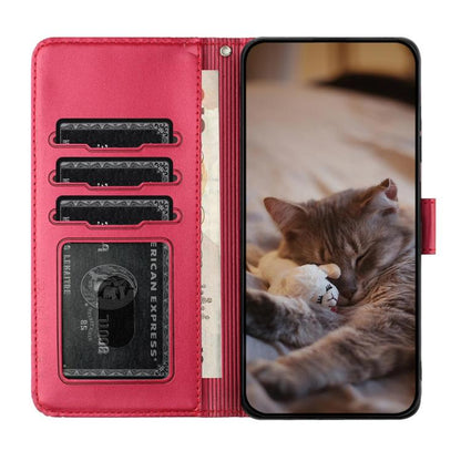 For iPhone Air Cat Embossing Pattern Leather Phone Case with Lanyard(Red) - iPhone Air Cases by buy2fix | Online Shopping UK | buy2fix