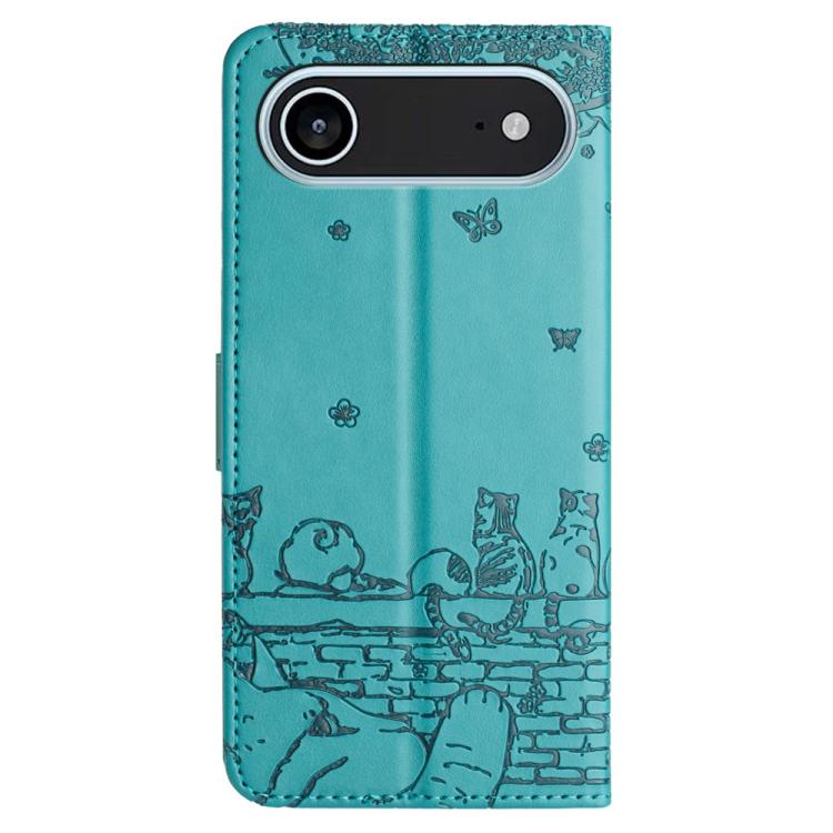 For iPhone Air Cat Embossing Pattern Leather Phone Case with Lanyard(Blue) - iPhone Air Cases by buy2fix | Online Shopping UK | buy2fix