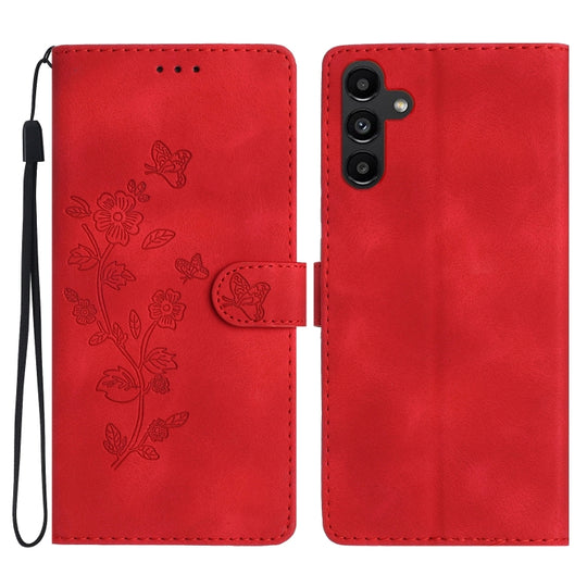 For Samsung Galaxy A35 5G Flower Butterfly Embossing Pattern Leather Phone Case(Red)