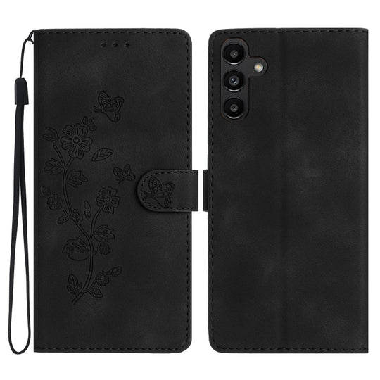 For Samsung Galaxy A35 5G Flower Butterfly Embossing Pattern Leather Phone Case(Black)