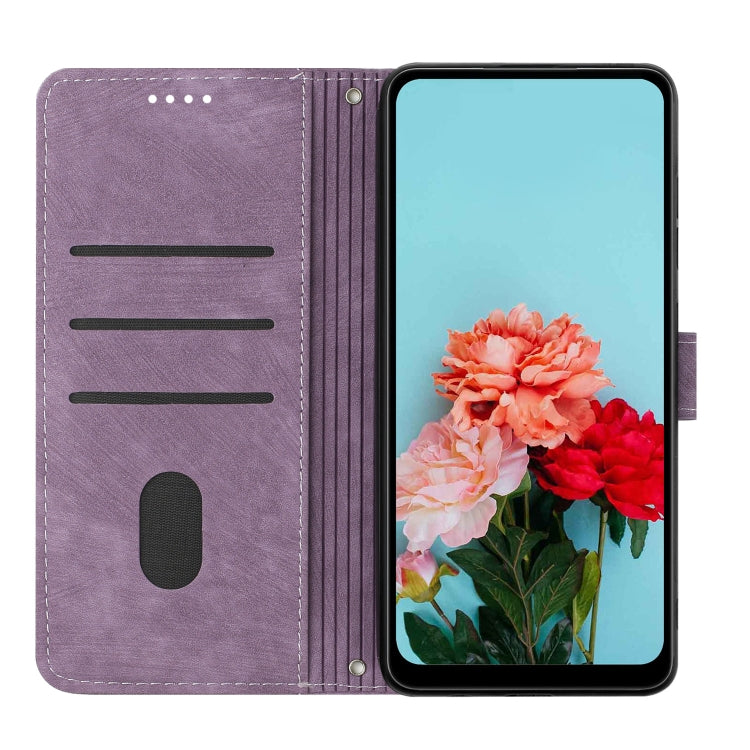 For Xiaomi Redmi 13C Skin Feel Stripe Pattern Leather Phone Case with Long Lanyard(Purple) - 13C Cases by buy2fix | Online Shopping UK | buy2fix