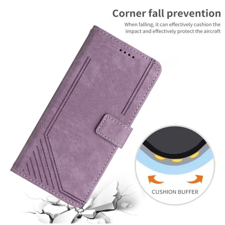 For Xiaomi Redmi 13C Skin Feel Stripe Pattern Leather Phone Case with Long Lanyard(Purple) - 13C Cases by buy2fix | Online Shopping UK | buy2fix