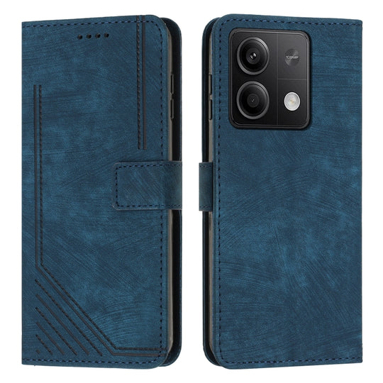 For Xiaomi Redmi Note 13 Skin Feel Stripe Pattern Leather Phone Case with Long Lanyard(Blue)
