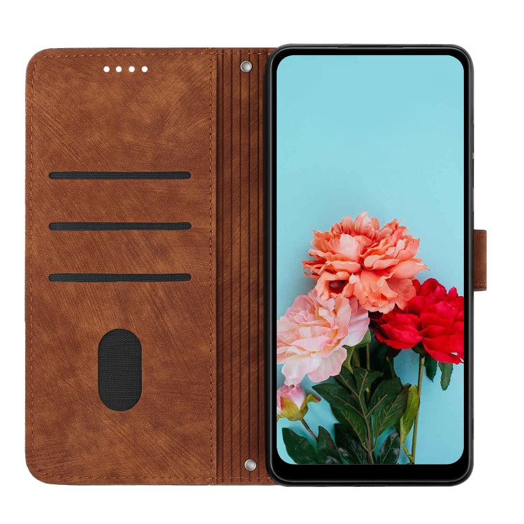 For Xiaomi Redmi K70E Skin Feel Stripe Pattern Leather Phone Case with Long Lanyard(Brown) - K70E Cases by buy2fix | Online Shopping UK | buy2fix