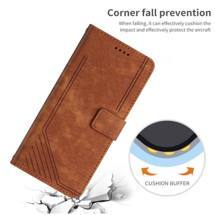 For Xiaomi Redmi K70 / K70 Pro Skin Feel Stripe Pattern Leather Phone Case with Long Lanyard(Brown) - K70 Pro Cases by buy2fix | Online Shopping UK | buy2fix