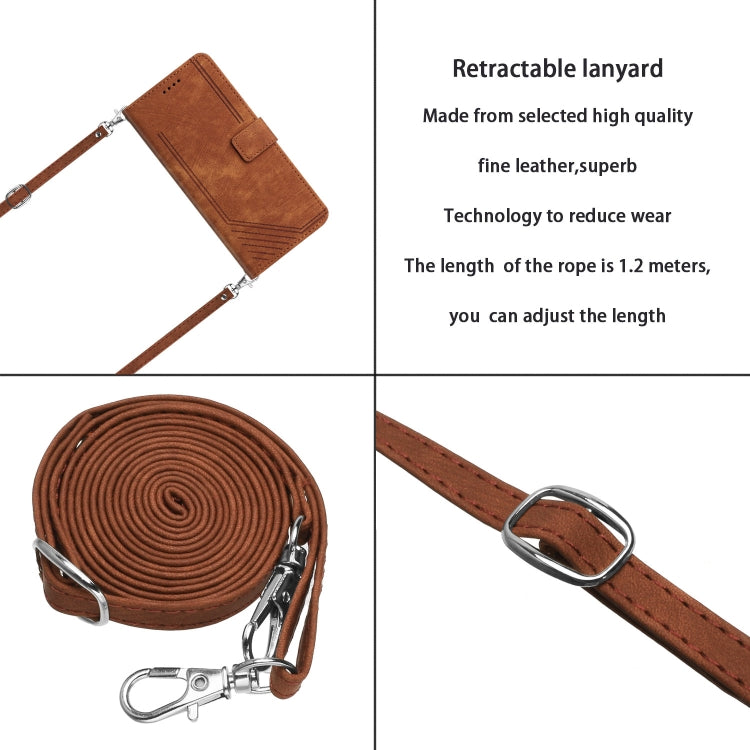 For Xiaomi Redmi K70 / K70 Pro Skin Feel Stripe Pattern Leather Phone Case with Long Lanyard(Brown) - K70 Pro Cases by buy2fix | Online Shopping UK | buy2fix