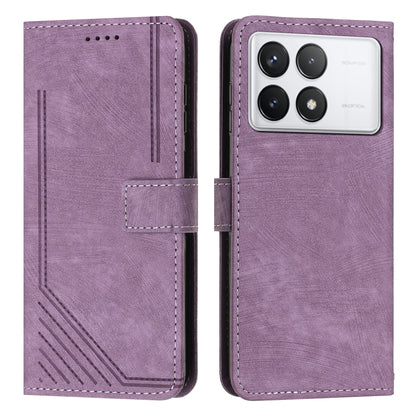 For Xiaomi Redmi K70 / K70 Pro Skin Feel Stripe Pattern Leather Phone Case with Long Lanyard(Purple) - K70 Pro Cases by buy2fix | Online Shopping UK | buy2fix