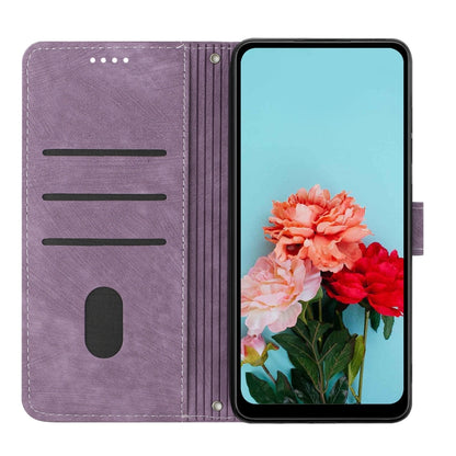 For Xiaomi Redmi K70 / K70 Pro Skin Feel Stripe Pattern Leather Phone Case with Long Lanyard(Purple) - K70 Pro Cases by buy2fix | Online Shopping UK | buy2fix