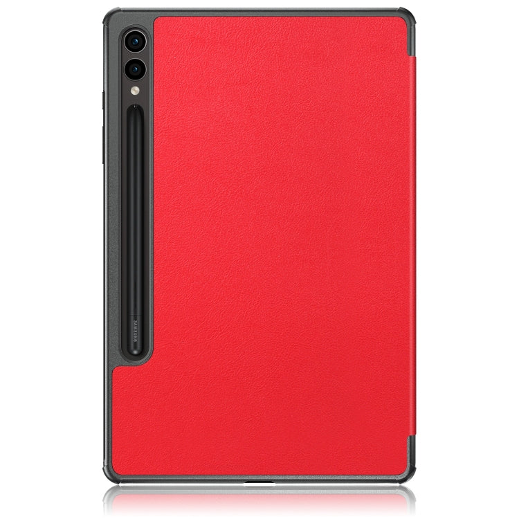 For Samsung Galaxy Tab S9+ Custer Pure Color 3-Fold Holder Smart Leather Tablet Case(Red) - Galaxy Tab S9+ Cases by buy2fix | Online Shopping UK | buy2fix